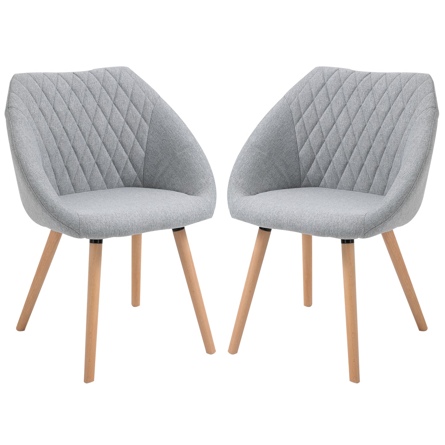 HOMCOM Set of 2 Dining Chairs Scandinavian Design - Tapered Legs Beech Wood - Seat Backrest Armrests Ergonomic Linen Grey