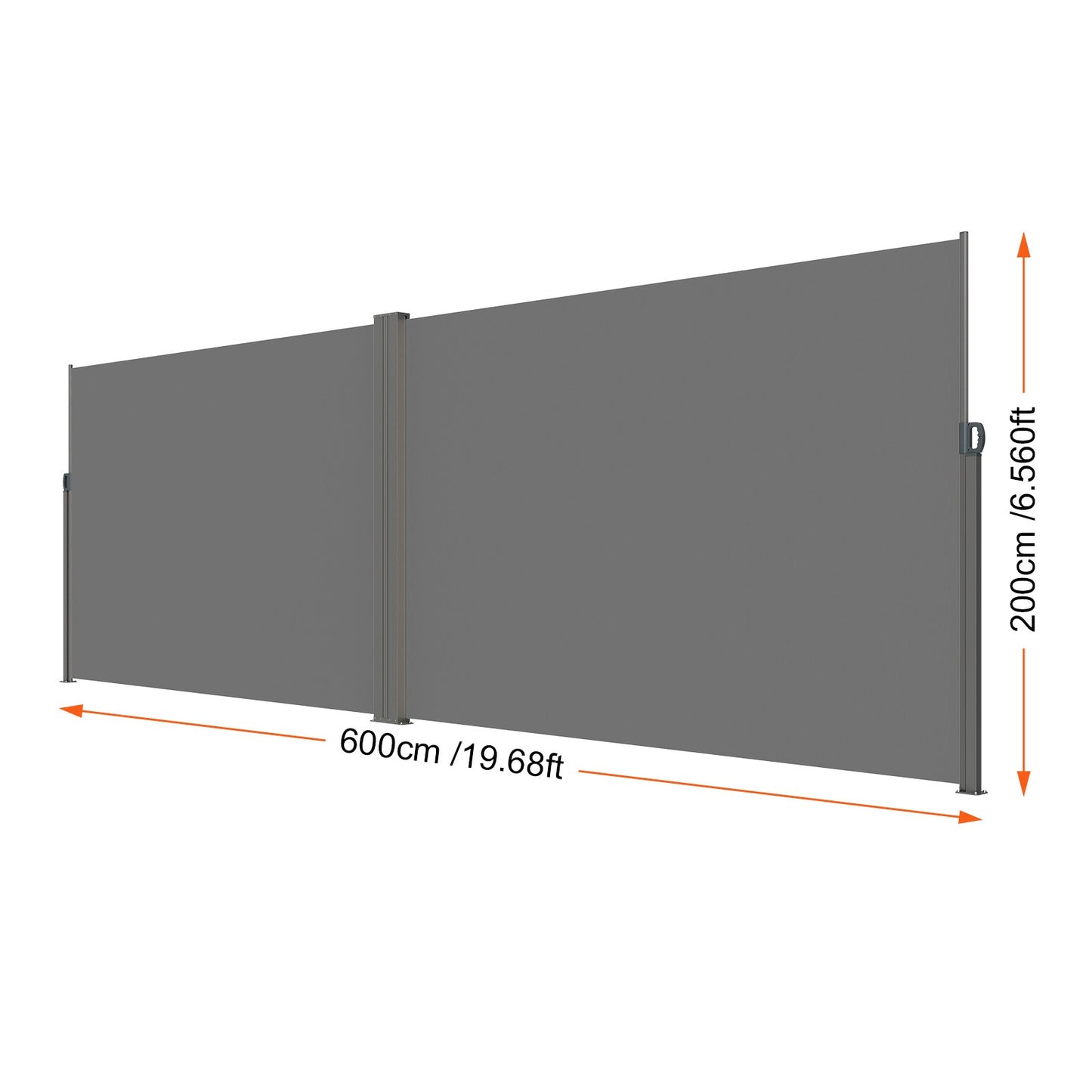 Uitschuifbaar Zijscherm – Windscherm – Privacyscherm – Terrasscherm – Balkonafscherming – 200x600 cm – Hoogwaardig Polyester met PU-coating