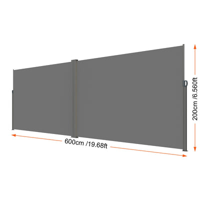 Uitschuifbaar Zijscherm – Windscherm – Privacyscherm – Terrasscherm – Balkonafscherming – 200x600 cm – Hoogwaardig Polyester met PU-coating