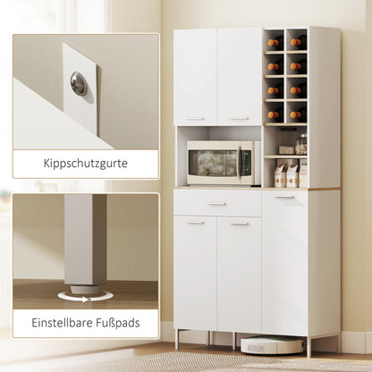 Keukenkast – Keukenmeubel – Opbergkast – Buffetkast – Onderkast – Wit MDF – Met Open Planken en Wijnrek – 5 Deuren