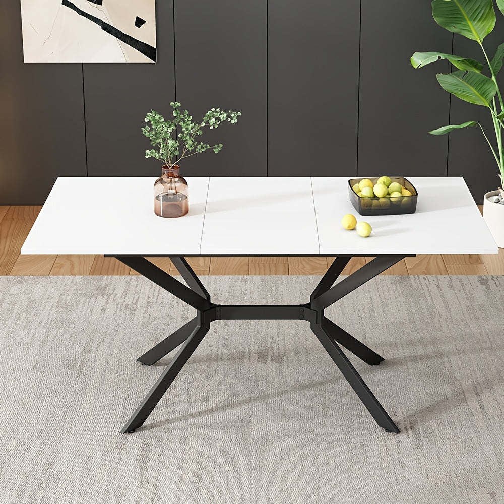 Uitklapbare Eettafel – Uitschuifbare Tafel – Klaptafel – Uitbreidbare Eettafel – Witte Eettafel – Zwarte Metalen Poten – Geschikt Voor 4-6 Personen