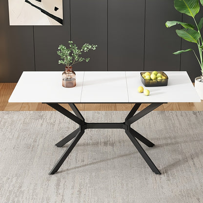 Uitklapbare Eettafel – Uitschuifbare Tafel – Klaptafel – Uitbreidbare Eettafel – Witte Eettafel – Zwarte Metalen Poten – Geschikt Voor 4-6 Personen