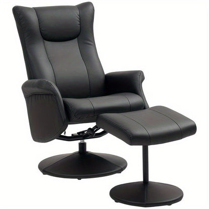 Draaifauteuil – Relaxfauteuil – Lounge Chair – Fauteuil Met Voetenbank – Zwarte Draaistoel – Ergonomisch Verstelbare Rugleuning – Massief Houten En Metalen Frame 150kg Capaciteit