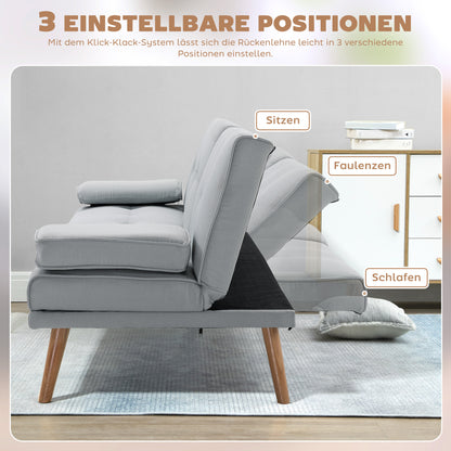 3-Zits Slaapbank – Slaapbank – Slaapsofa – Bedbank – Slaapcouch – Lichtgrijs – Scandinavisch Design – Inklapbare Tafel en Bekerhouder – Draagvermogen Tot 250 KG