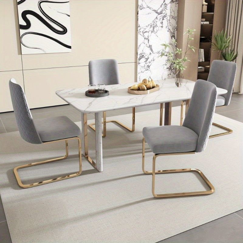 Eetkamerstoel – Stoel – Dining Chair – Lounge Stoel – Woonkamerstoel – 2 Stuks – Luxe Grijs – Diamant Rugdesign – Gouden Metalen Poten – Comfortabel – Modern Design