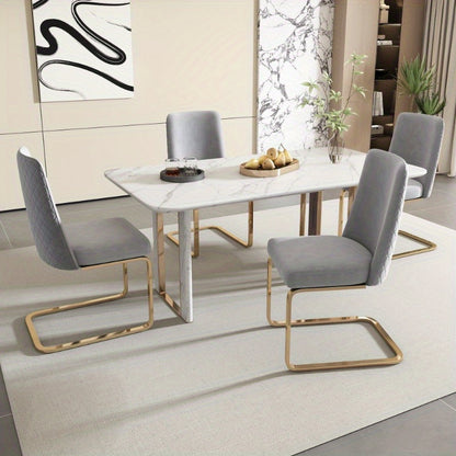 Eetkamerstoel – Stoel – Dining Chair – Lounge Stoel – Woonkamerstoel – 2 Stuks – Luxe Grijs – Diamant Rugdesign – Gouden Metalen Poten – Comfortabel – Modern Design