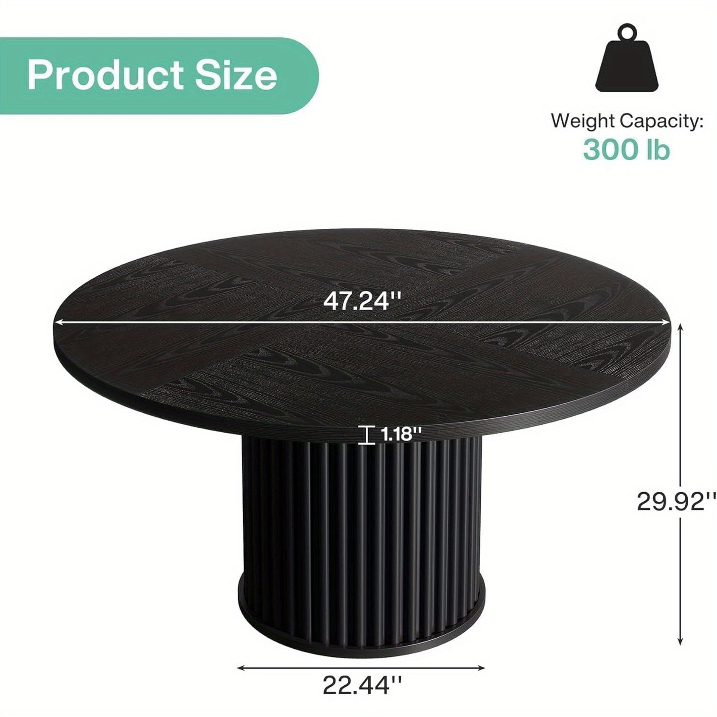 Ronde Eettafel – Eettafel Rond – Keukentafel – Eetkamertafel – Tafel Rond – 120 cm Diameter – MDF Tafelblad – Mat Zwart Metalen Onderstel