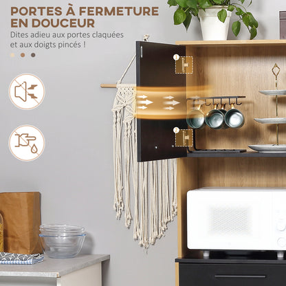 Keukenkast – Buffetkast – Opbergkast – Magnetronkast – Keukenbuffet – Modern Design – Verstelbare Planken – Anti-Kantel Systeem – 180 cm Hoog – Zwart/Naturel Hout