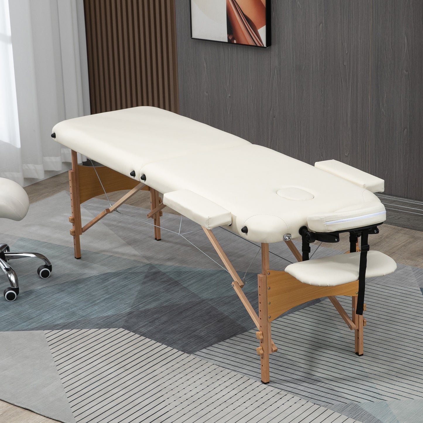 Massagetafel – Massagetafel Hout – Massagebank – Therapie Tafel – Opvouwbare Massagetafel – Draagbaar Design – Verstelbare Hoogte 61-88 cm – Beukenhout Crème Beige