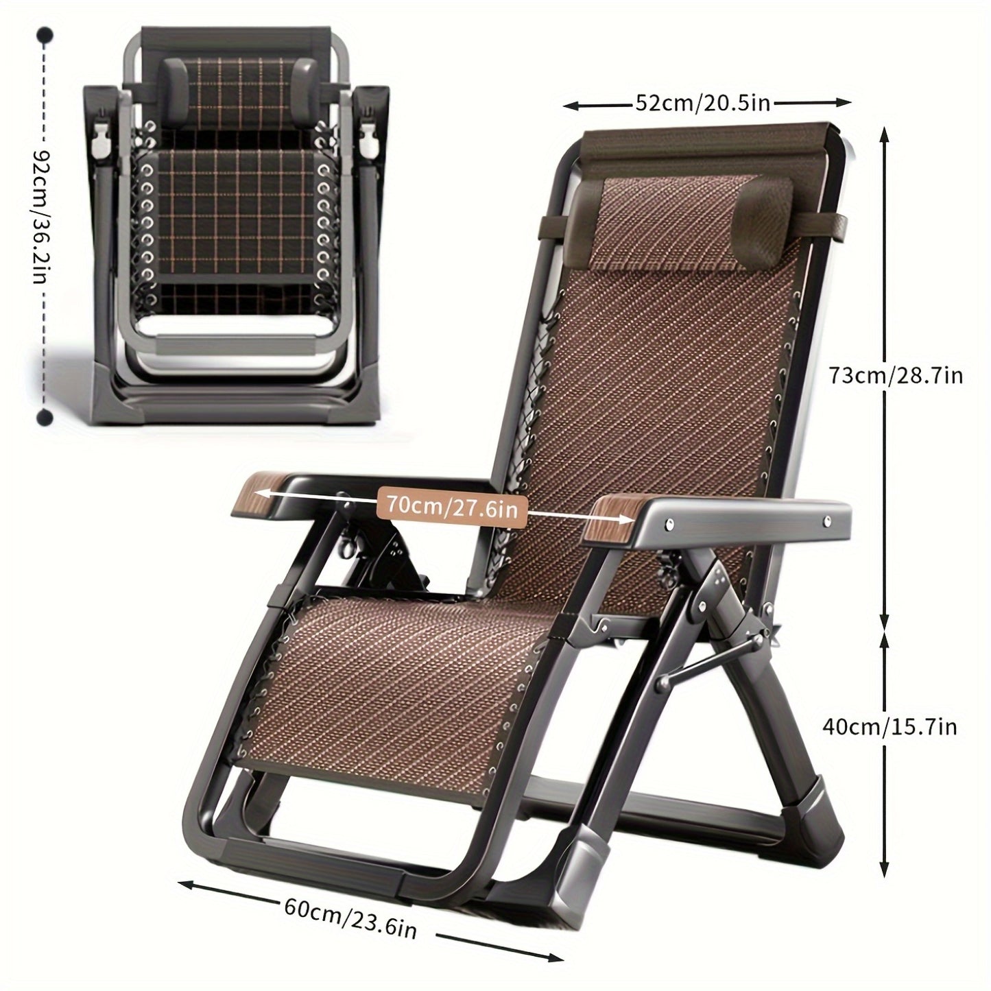 Relaxstoel – Fauteuil – Ligstoel – Leesstoel – Inklapbare Stoel – Verstelbare Rugleuning 0-170° – Draagkracht 300 kg – Inclusief Hoofdkussen – Zwart of Bruin
