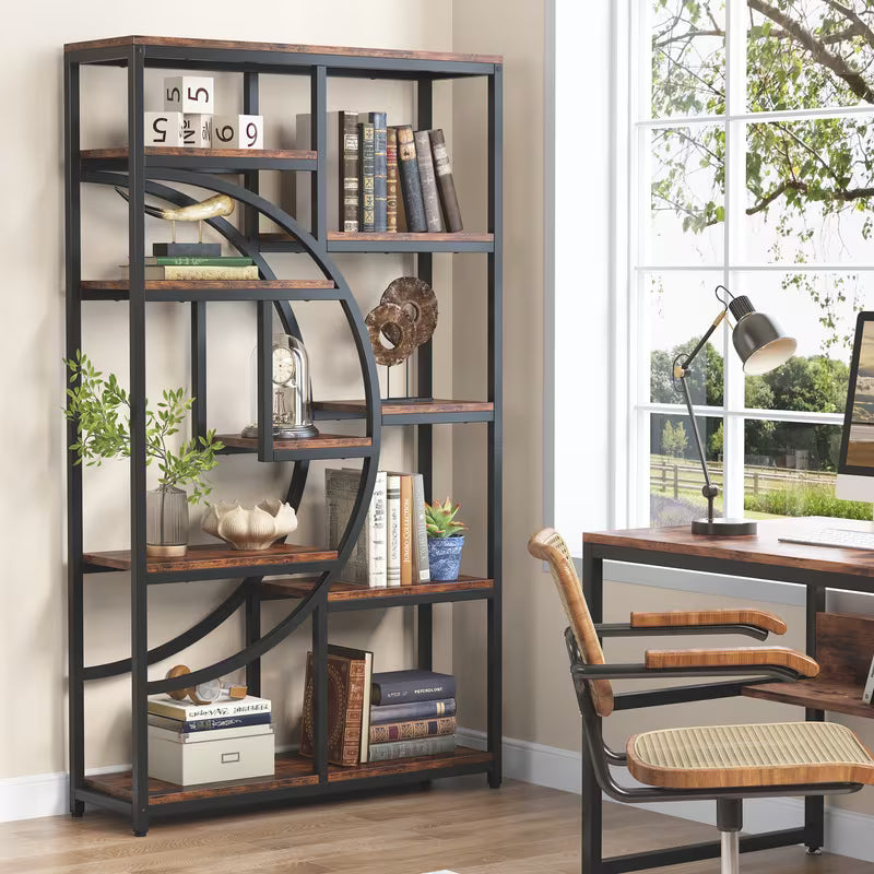 Industriële Boekenkast – Boekplank – Boekenrek – Opbergrek – Vakkenkast – Robuust Metalen Frame – 5 Planken Hoog – Verstelbare Pootjes – Ruimtebesparend Design – Rustiek Bruin & Zwart