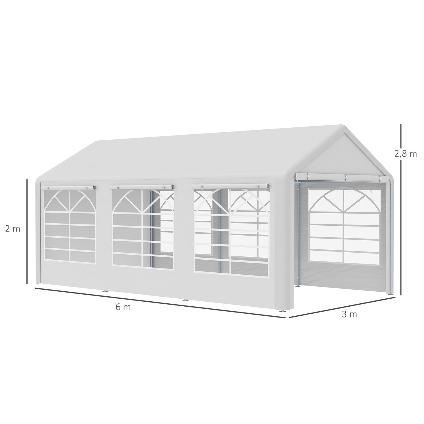 Partytent – Tuinpaviljoen – Feesttent – Eventtent – Wit – 6x3 Meter – UV-Bescherming – Stalen Frame