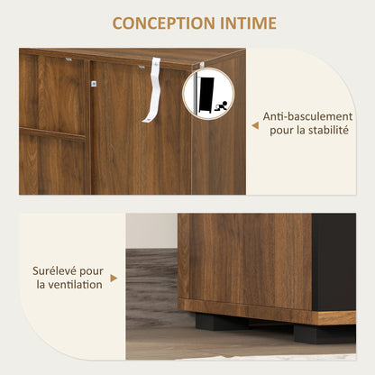 Buffetkast – Dressoir – Opbergkast – Kast – Sideboard – Bruin Zwart Kleurblok – 4 Kasten Met Lade En Verstelbare Planken – Afmetingen 120x35x85 cm