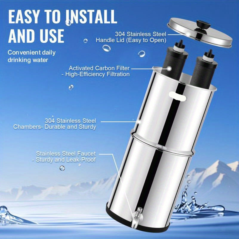 Waterfiltersysteem – Waterfilter – Kraanfilter – Filterinstallatie – Roestvrij Staal – Dubbel Filtersysteem – 9,64 Liter Capaciteit
