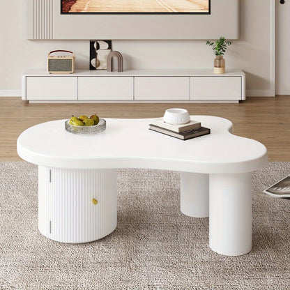 Salontafel – Koffietafel – Bijzettafel – Woonkamertafel – Opbergtafel – Wit – Modern Asymmetrisch Design – Inclusief Opbergruimte 100x60x37 cm