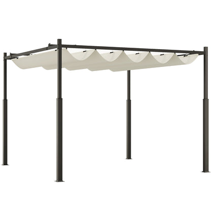 Pergola Uitschuifbare Overkapping Tuinoverkapping Zonwering Schaduwdoek – Crèmewit – 3x3 meter – Polyester UPF30+ – Magnetische Sluiting
