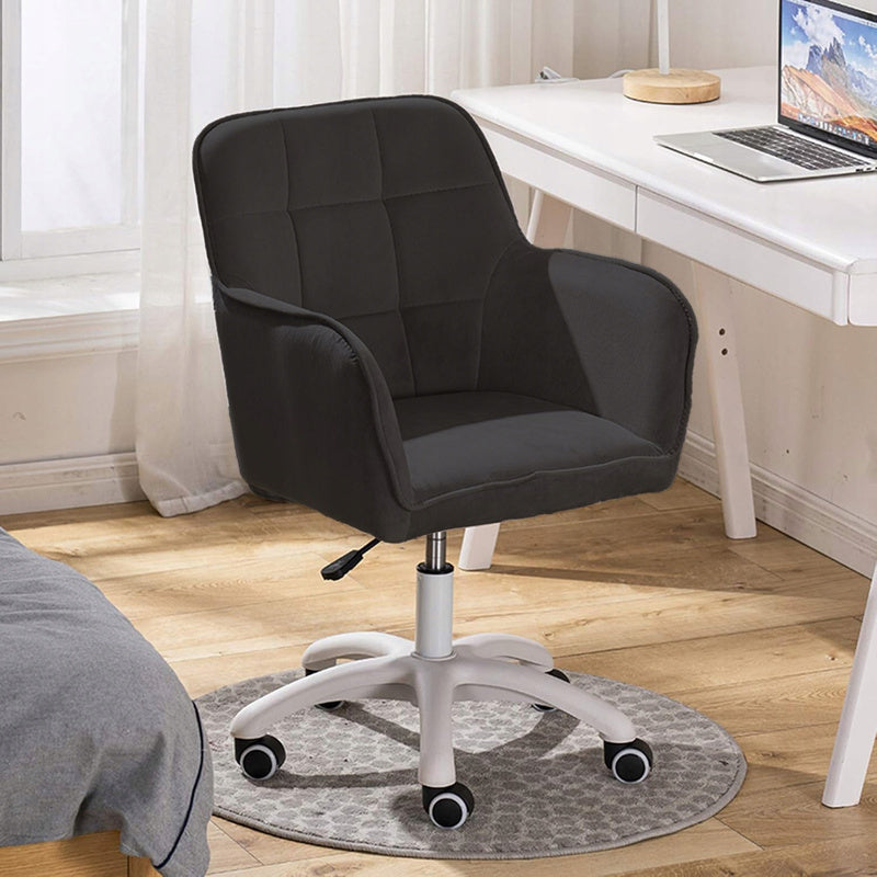 Bureaustoel – Kantoorstoel – Werkstoel – Deskchair – Armstoel – Zwart – Fluwelen Bekleding – 360° Draaibaar – Verstelbare Zithoogte 35-45 cm