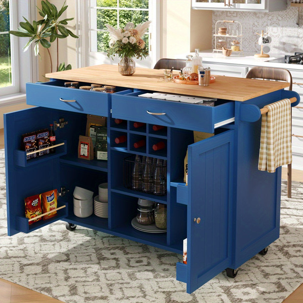 Keukeneiland – Keukentrolley – Keukenkast – Opbergkast – Serveerwagen – MDF Werkblad Met Houtnerf – 102×45×92 cm – Wieltjes Voor Mobiele Functionaliteit