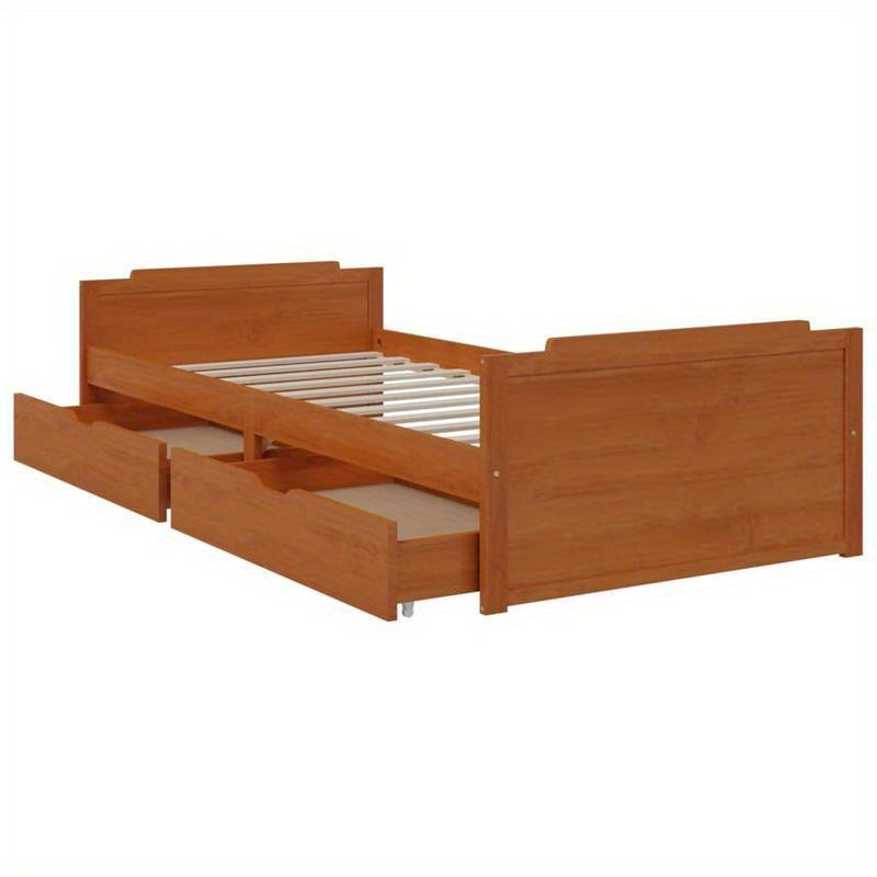 Bedframe – Bedbodem – Slaapbank – Eenpersoonsbed – Logeerbed – Massief Dennenhout – Ingebouwde Opberglades – Montagesysteem Zonder Gereedschap – 90x200 cm – Minimalistisch Design