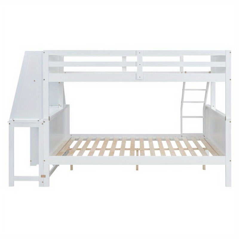 Stapelbed – Hoogslaper – Halfhoogslaper – Kinderbed – Multifunctioneel Bed – Wit – Met Bureau en Opbergruimte – 90x200 & 140x200 cm – Hoge Veiligheidsschuif