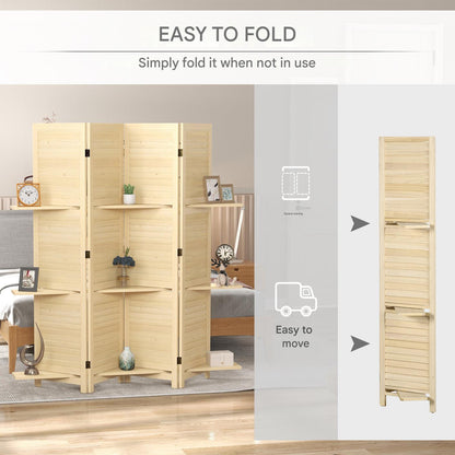 Kamerscherm – Roomdivider – Scheidingswand – Paravent – Kamerverdeler – 4 Panelen – Paulownia Hout – 3 Planken – Inklapbaar – Natuurlijke Houtkleur