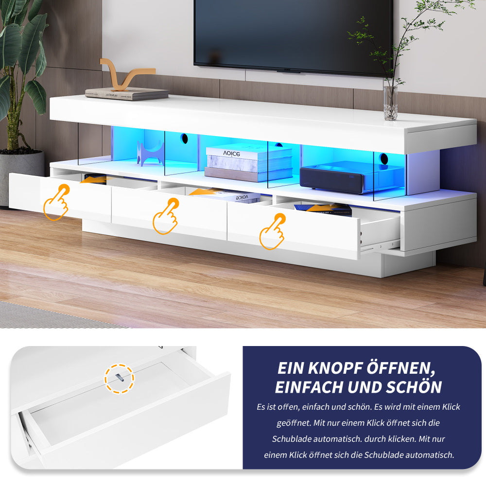 TV-Meubel – Tv Kast – Televisiemeubel – Entertainment Meubel – Wit Hoogglans – 3 Glazen Planken – Stevige Constructie – Eenvoudige Montage