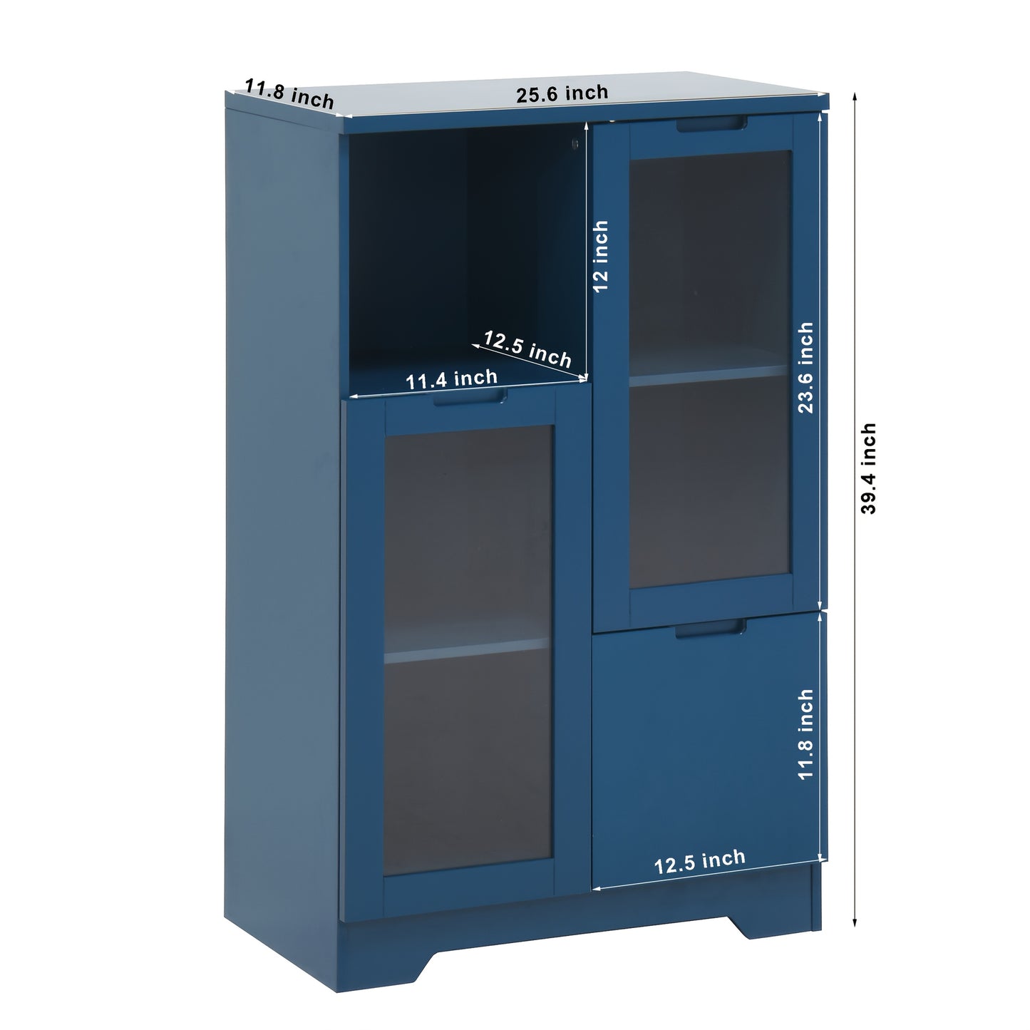 Kledingkast – Garderobekast – Opbergkast – Dressoir – Wandkast – Blauw Lacquered MDF – Glazen Deuren & Laden – Compact Minder Dan 70 cm Hoog