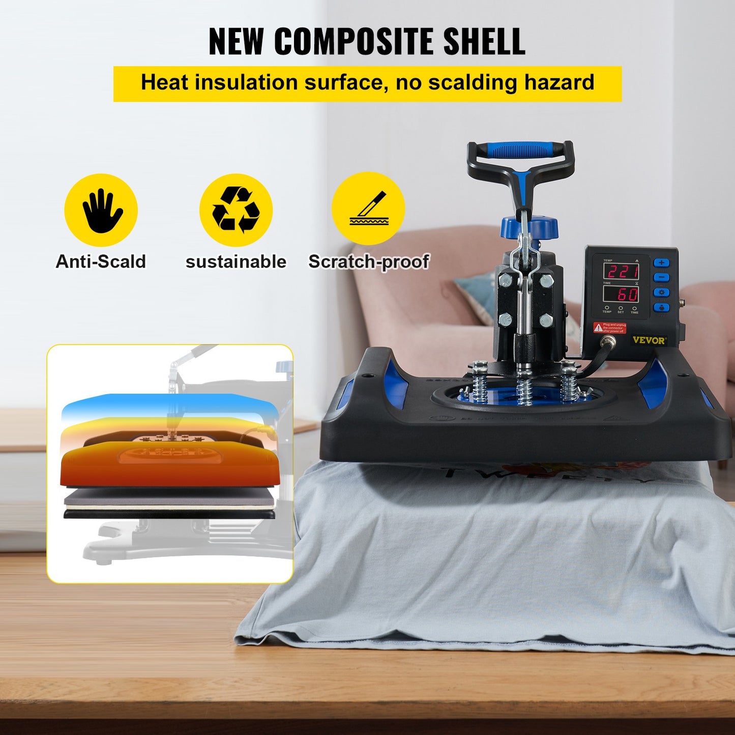 Warmtepers – Hittepers – Textielpers – Sublimatiepers – 30x38 Cm Werkoppervlak – Digitale Temperatuurinstelling – 360° Draaibare Arm