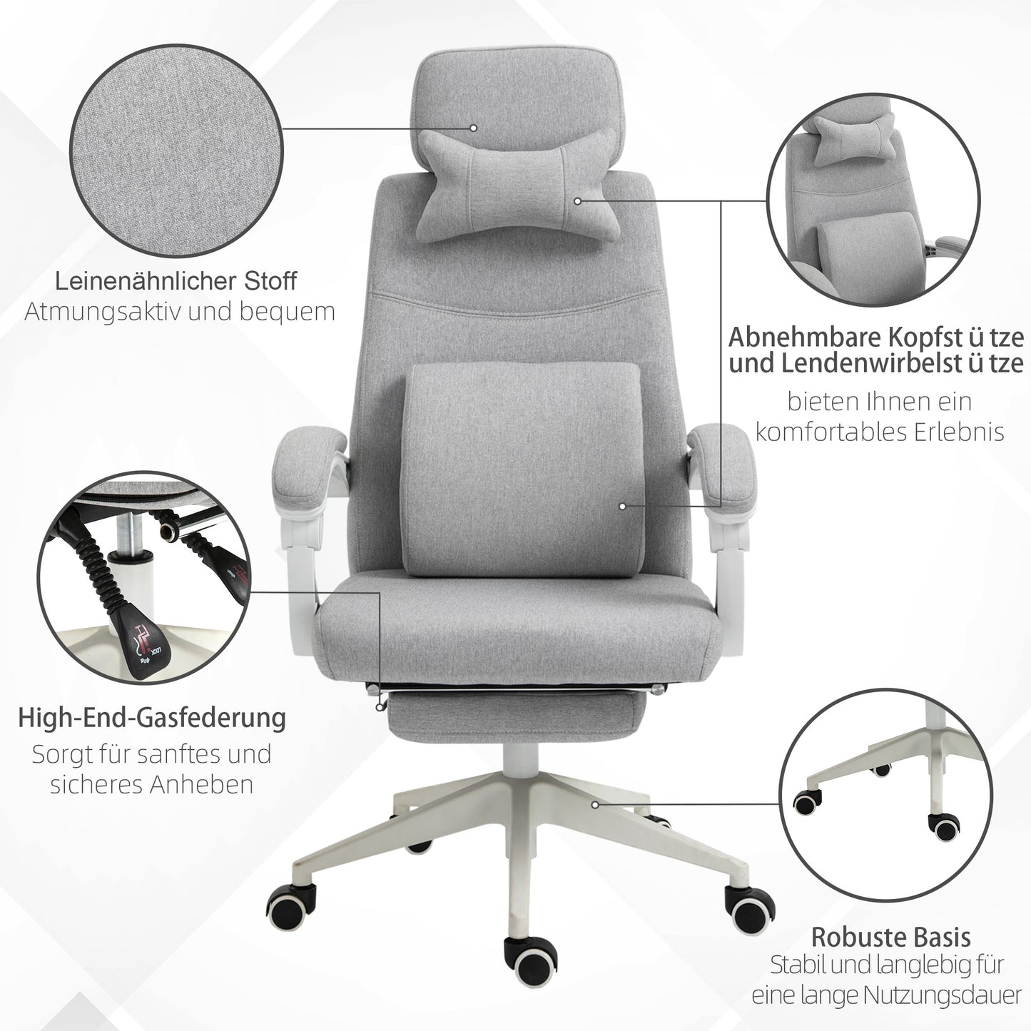 Gamingstoel – Gamestoel – Bureaustoel – Gaming Chair – Ergonomische Stoel – Verstelbare Zithoogte – Uittrekbare Voetensteun – Polyester & Foam – 62x68x117-127 cm