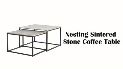 Salontafel – Salontafels – Bijzettafel – Koffietafel – Woonkamertafel – Modern Design – Sintered Stone Tafelblad – Set Van 2 (65x65x40 & 60x60x34 cm)