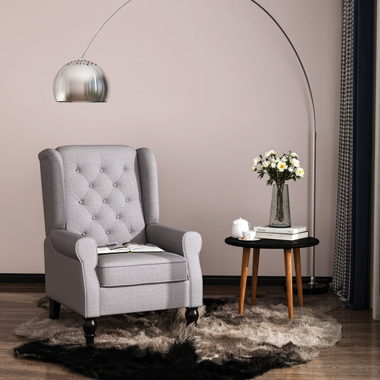 Fauteuil – Relaxstoel – Accentstoel – Zetel – Lounge Chair – Grijze Polyester Bekleding – Stevig Houten Poten – Verstelbare Rugleuning – Afneembare Kussenhoes