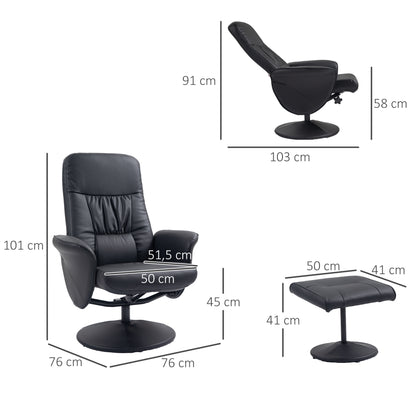 Fauteuil – Relaxstoel – Leunstoel – Zetel – Draaifauteuil – Handmatig Verstelbaar – Kunstleer Zwart