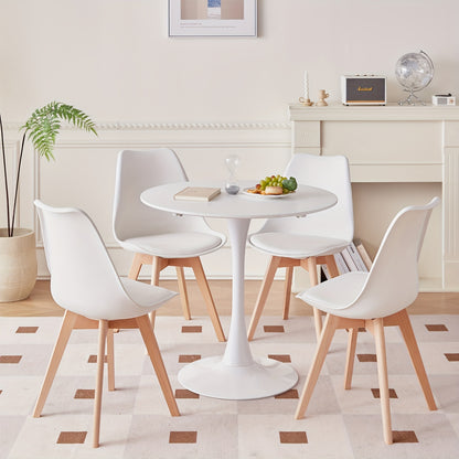 Eetkamerstoel – Stoel – Kuipstoel – Keukenstoel – Eettafelstoel – Set van 6 – Wit PU-leer – Massief Houten Poten – Ergonomisch Schuimkussen – Duurzaam Kunststof Frame – Gemakkelijk Schoon te Maken