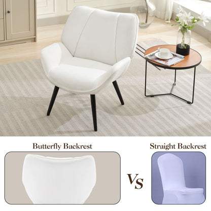 Mid-Century Armstoel – Accentstoel – Fauteuil – Leunstoel – Witte Lounge Stoel – Comfortabele Zitting – Stevige Metalen Poten