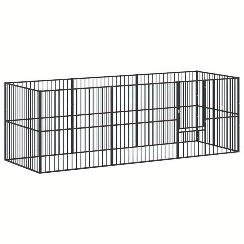 Hondenren – Puppyren – Hondenkennel – Hondenbench – Kennel – 8 Panels – Zwart Gegalvaniseerd Staal – Stevig & Weerbestendig