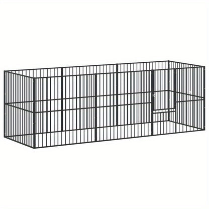 Hondenren – Puppyren – Hondenkennel – Hondenbench – Kennel – 8 Panels – Zwart Gegalvaniseerd Staal – Stevig & Weerbestendig