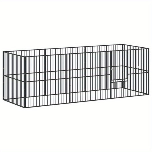 Hondenren – Puppyren – Hondenkennel – Hondenbench – Kennel – 8 Panels – Zwart Gegalvaniseerd Staal – Stevig & Weerbestendig