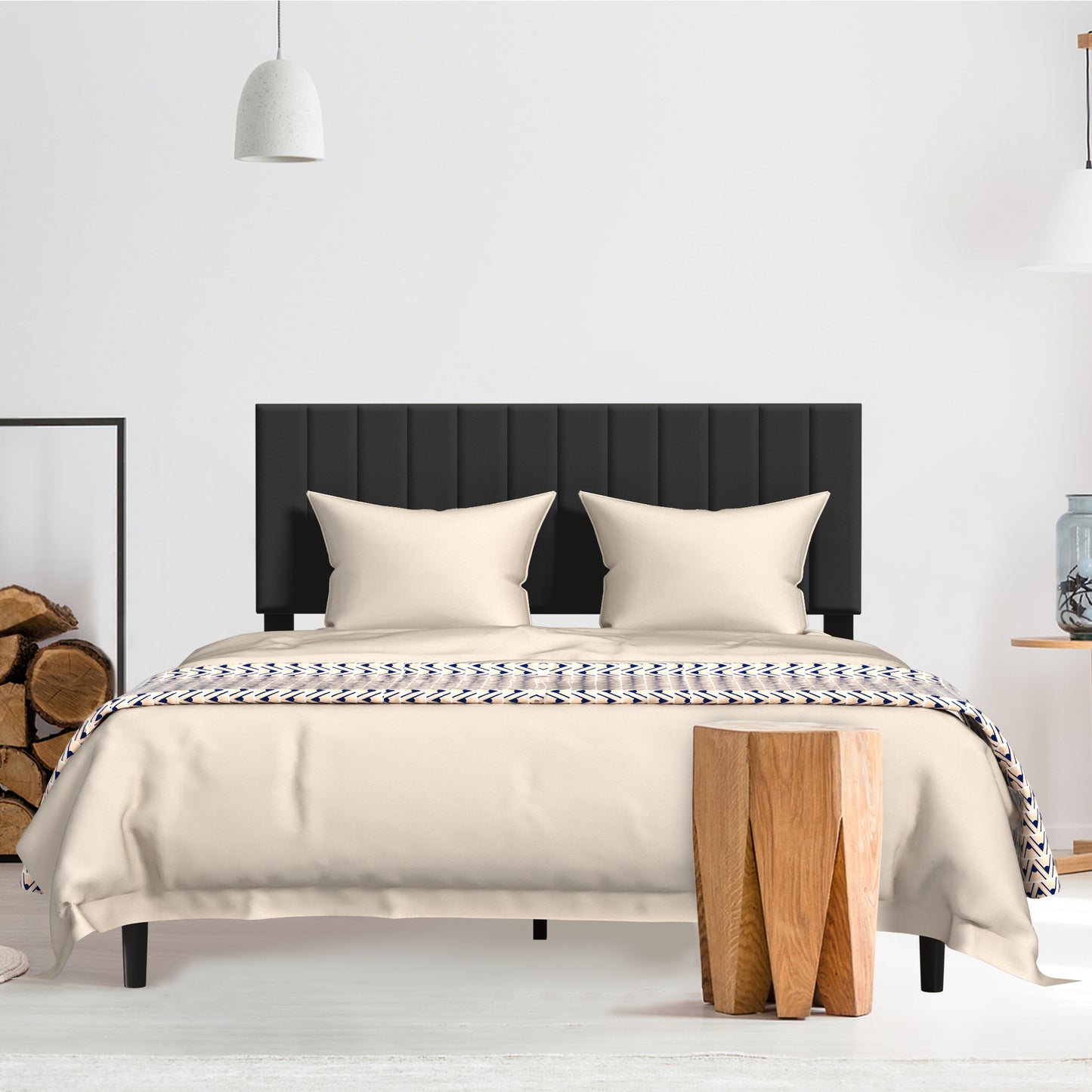 Bedframe – Gestoffeerd Bed – Tweepersoonsbed – Lattenbodem – Metalen Onderstel – 140x200 cm – Stevig Metalen Frame – Zwart Fluweel