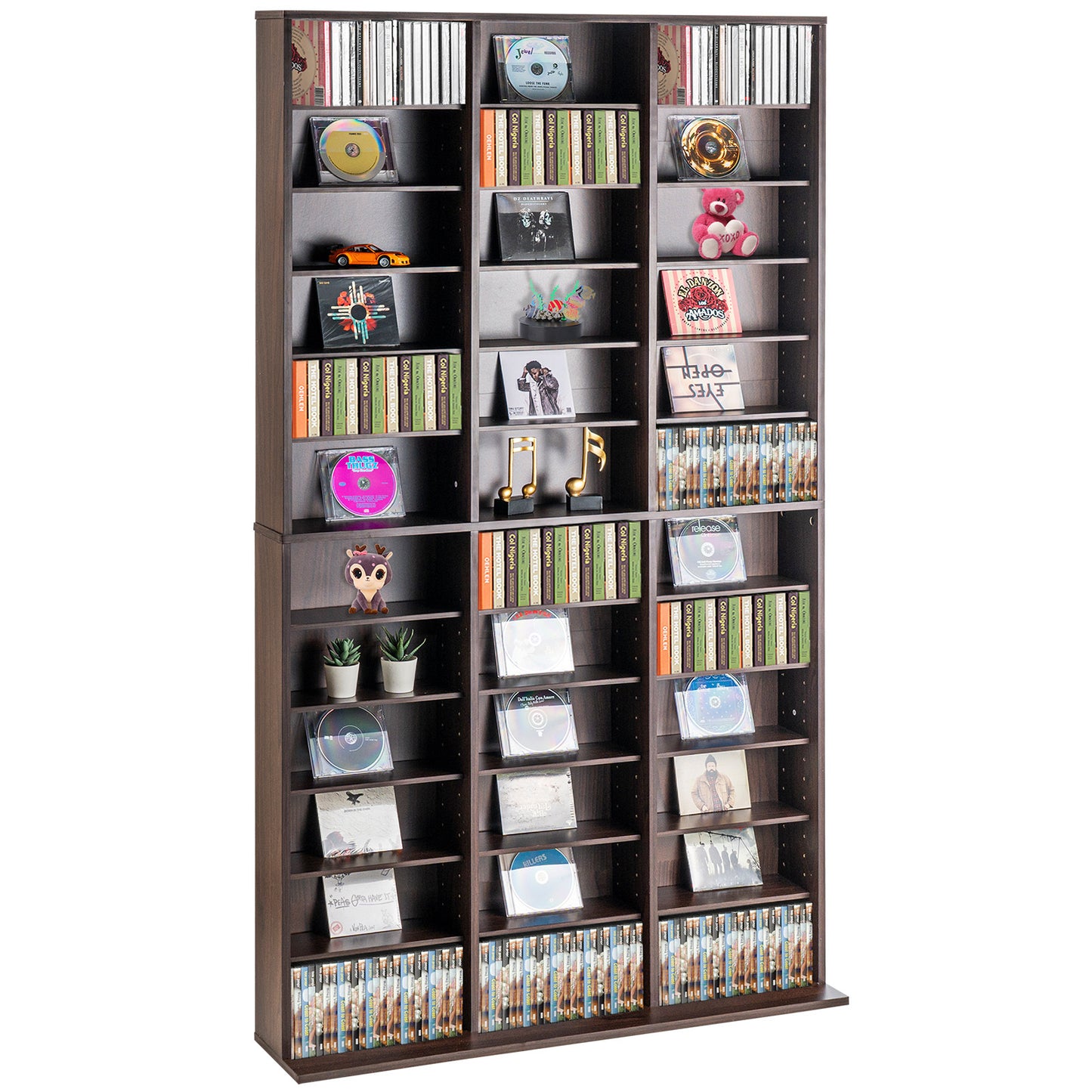 Mediaopbergkast – Cd-kast – Dvd-rek – Boekenkast – Opbergmeubel – Donker koffiebruin – 12 Verstelbare Lagen – Opslag Voor 1080 Cd’s