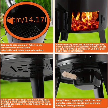Gourmetstel – Raclette – Gourmetset – Fondue – Tafelgrill – Buitenoven met 17L + 8L geëmailleerde pannen – Ingebouwde thermometer & verstelbare ventilatie