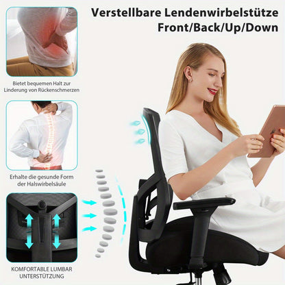 Bureaustoel – Kantoorstoel – Gamingstoel – Desk Chair – Office Chair – Ergonomisch – 200 kg Draagvermogen – Ademend Mesh – Verstelbare Lendensteun – 3D Armleuningen – Kantelmechanisme 105° – Traagschuim Zitting – Metaal Frame – Zwart
