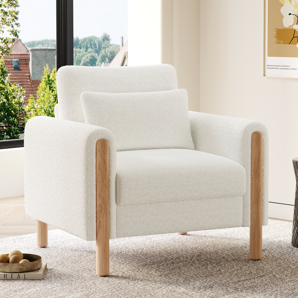 Contemporary White Ergonomic Armchair with Memory Foam Cushioning & Solid Backrest - Soft-Padded Comfortable Lounge Chair, Easy Assembly, Durable Metal Frame for Living Room, Bedroom, Office - Modern Minimalist Design, Space-