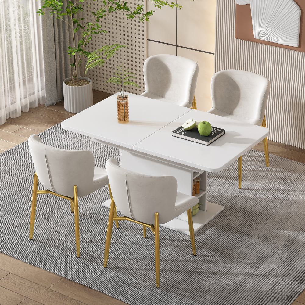 Uitklaptafel – Klaptafel – Vouwtafel – Eettafel – Uitschuifbare Tafel – Modern Minimalistisch Design – Wit & Zwart – Ruimtebesparend Met Opbergruimte – Stevig Metalen Onderstel