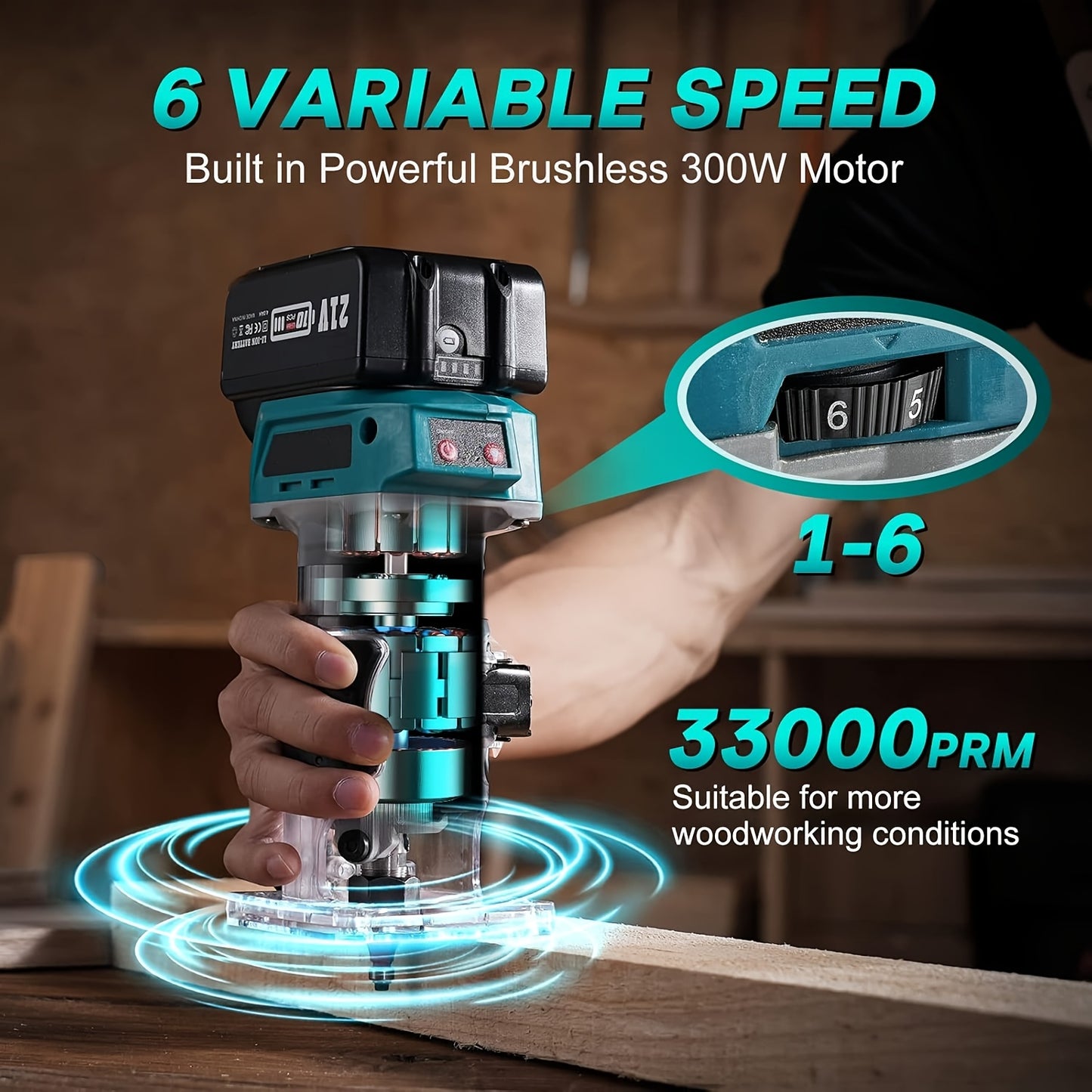 Handfrees – Draadloze Router – Elektrische Freesmachine – Houtfrees – Precision Frees – 21V Borstelloze Motor – 2x 4.0Ah Batterijen – 15-delige Freesbitset – Compact ABS Kunststof
