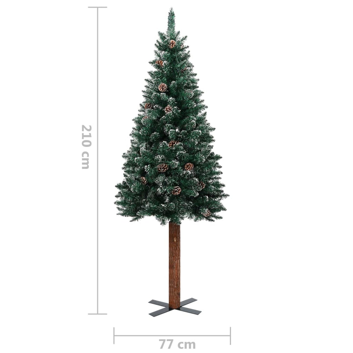 Kerstboom – Kunstkerstboom – Decoratieve Kerstboom – Kunstboom – Feestboom – Slank Ontwerp – 210 cm Hoog – Houten Standaard – Zonder Elektriciteit – Sneeuwaccenten