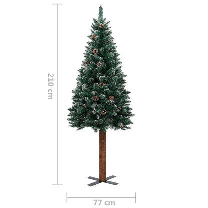 Kerstboom – Kunstkerstboom – Decoratieve Kerstboom – Kunstboom – Feestboom – Slank Ontwerp – 210 cm Hoog – Houten Standaard – Zonder Elektriciteit – Sneeuwaccenten