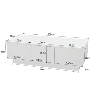 Salontafel – Koffietafel – Bijzettafel – Woonkamertafel – Tafel – Hoogglans Wit – Dubbele Schuifladen – Hout Kunstboard