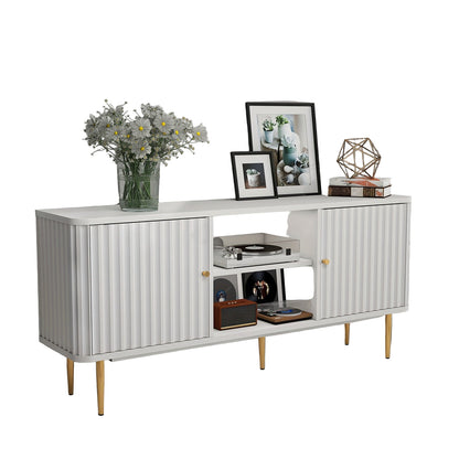 tv meubel – tv kast – tv dressoir – entertainment center – tv stand – modern design – 139,7 cm breed – hoogwaardig hout met 2 deuren en open planken