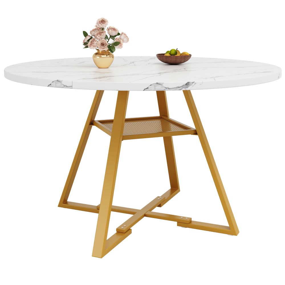 Ronde Eettafel – Eettafel Rond – Ronde Tafel – Tafel Marmerlook – Ronde Eetkamertafel – Marmerlook Tafelblad – Metalen Zwarte Poot – Eigentijds Ontwerp
