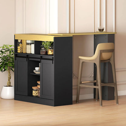 Uitklapbare Eettafel – Uitschuifbare Bartafel – Klaptafel – Multifunctionele Tafel – Opbergtafel – Verstelbare Planken – Zwart MDF & Spaanplaat